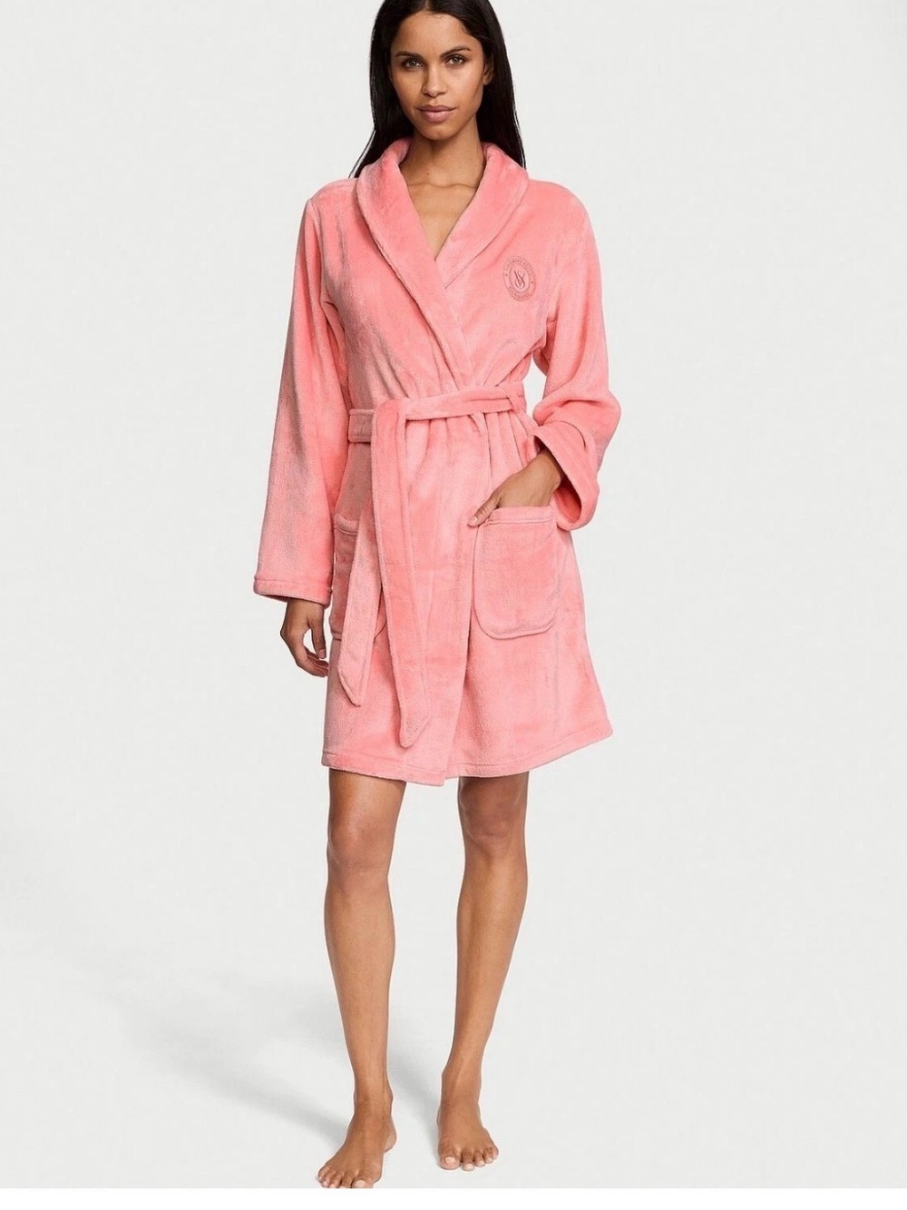 Victoria's Secret Plush Shawl Robe in Coral Pink